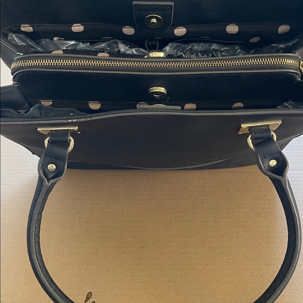 Anne Klein Black Saffiano Tote with Gold Hardware - Picture 2 of 4